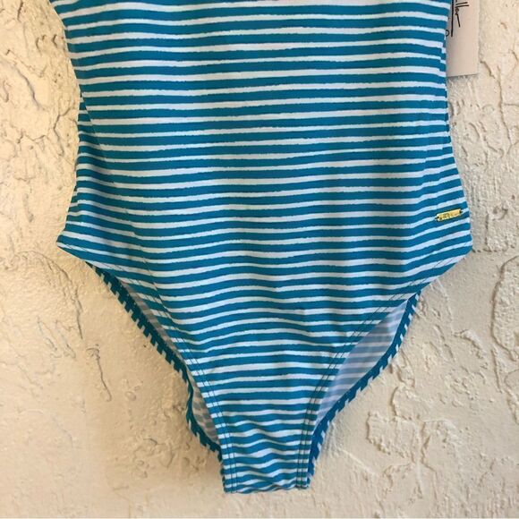 NICOLE MILLER One Piece Stripe Off Shoulder Ruffle Swim Bathing Suit Size 10 - Picture 5 of 9
